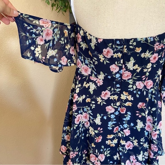 NWOT Lulus Charming Passion Navy Blue Floral Off-the-Shoulder Maxi Dress - Picture 11 of 11